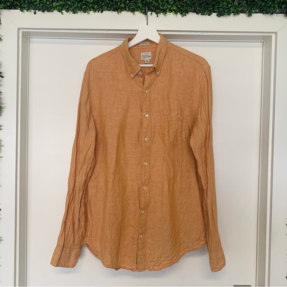 JCrew casual men linen large tall orange